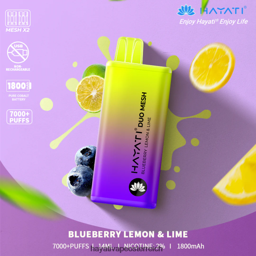 Hayati Flavour List - Hayati Duo Mesh Einweg Blaubeere, Zitrone und Limette PZRL6R165