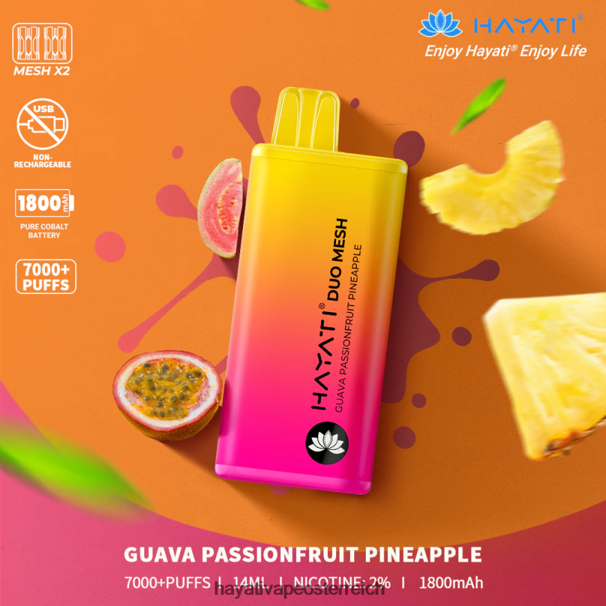 Hayati Vape Flavours - Hayati Duo Mesh Einweg Guave, Passionsfrucht, Ananas PZRL6R170
