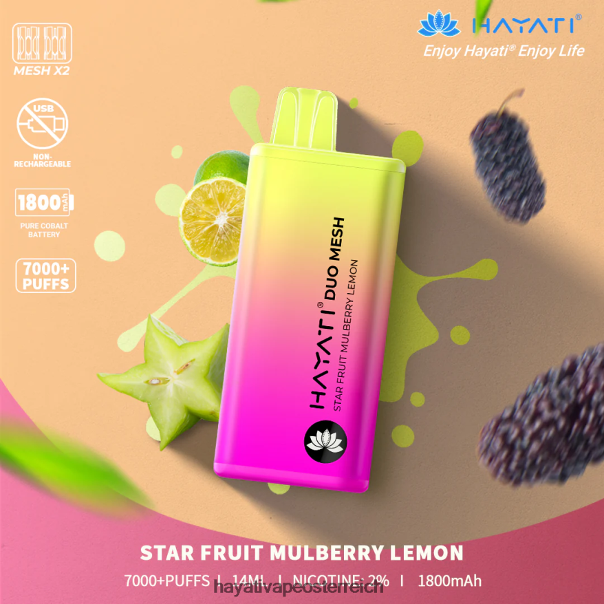 Hayati Vape Flavours - Hayati Duo Mesh Einweg Sternfrucht Maulbeer-Zitrone PZRL6R190