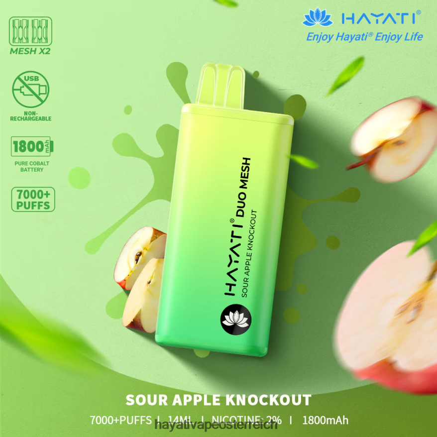 Hayati Vape Flavours - Hayati Duo Mesh Einweg saurer Apfel-Knockout PZRL6R180