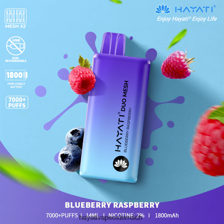 Hayati Vape Shop - Hayati Duo Mesh Einweg Blaubeer-Himbeere PZRL6R167