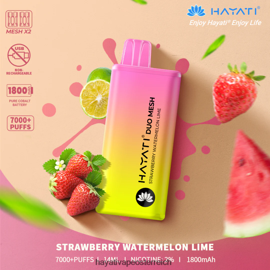 Hayati Vape Österreich - Hayati Duo Mesh Einweg Erdbeer-Wassermelonen-Limette PZRL6R183