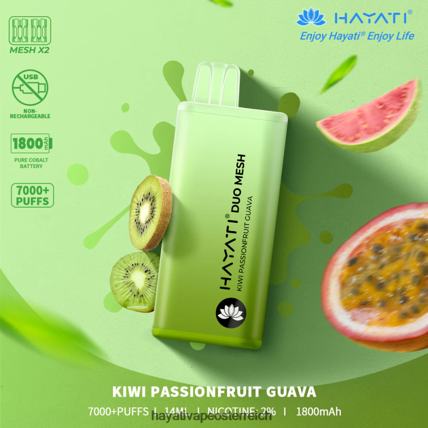 Hayati Vape Österreich - Hayati Duo Mesh Einweg Kiwi, Passionsfrucht, Guave PZRL6R173