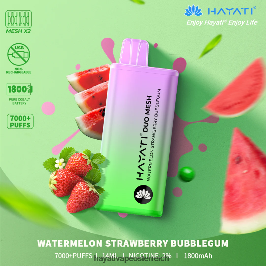 Hayati Wien - Hayati Duo Mesh Einweg Wassermelone-Erdbeer-Kaugummi PZRL6R192