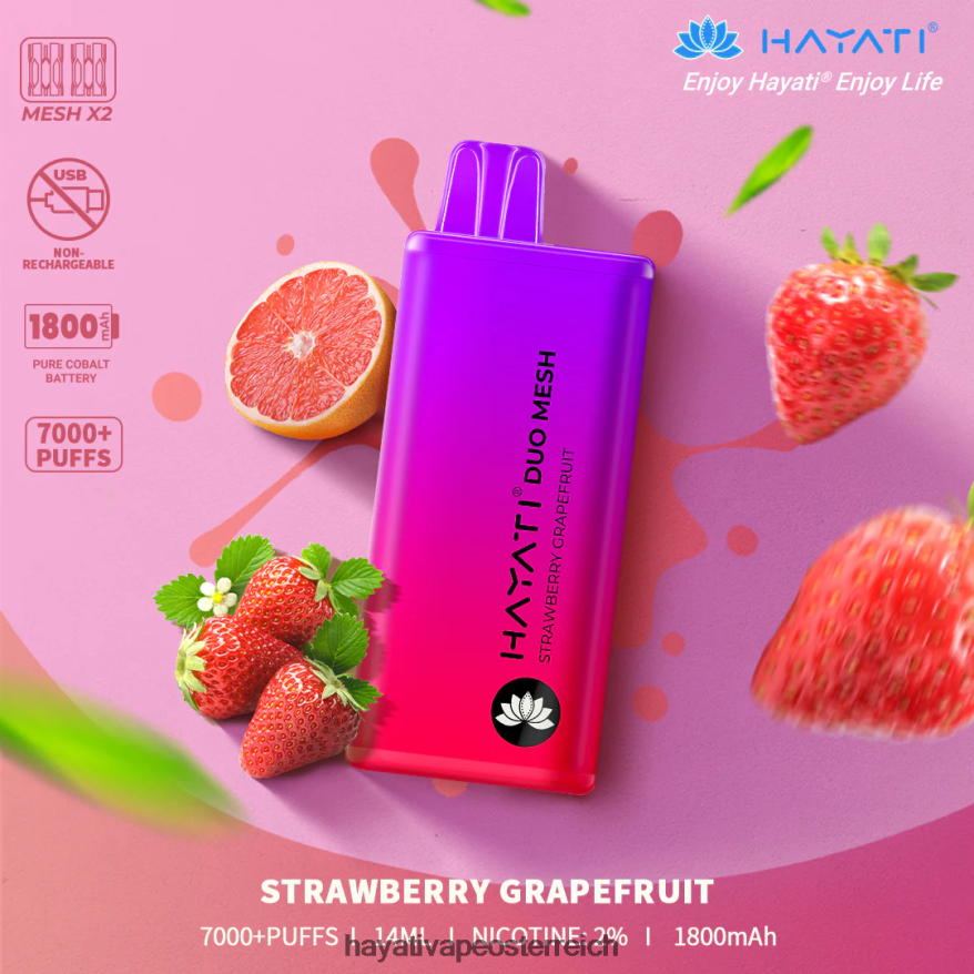 Hayati Österreich - Hayati Duo Mesh Einweg Erdbeer-Grapefruit PZRL6R191