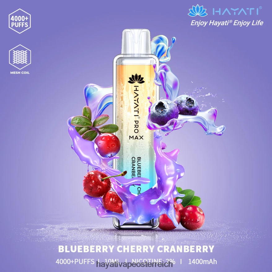 Hayati Vape Shop - Hayati Pro Max Einweg Heidelbeere, Kirsche, Cranberry PZRL6R97