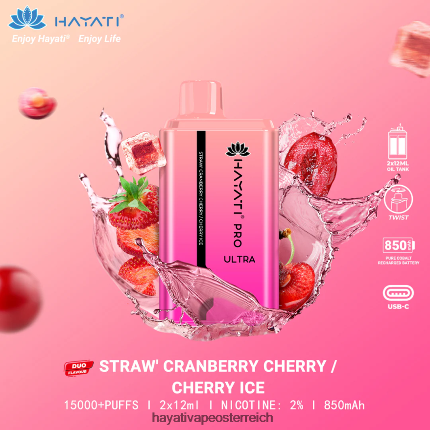 Hayati Flavour List - Hayati Pro Ultra Einweg 15000 Züge Erdbeer-Cranberry-Kirsch-Kirsch-Eis PZRL6R225