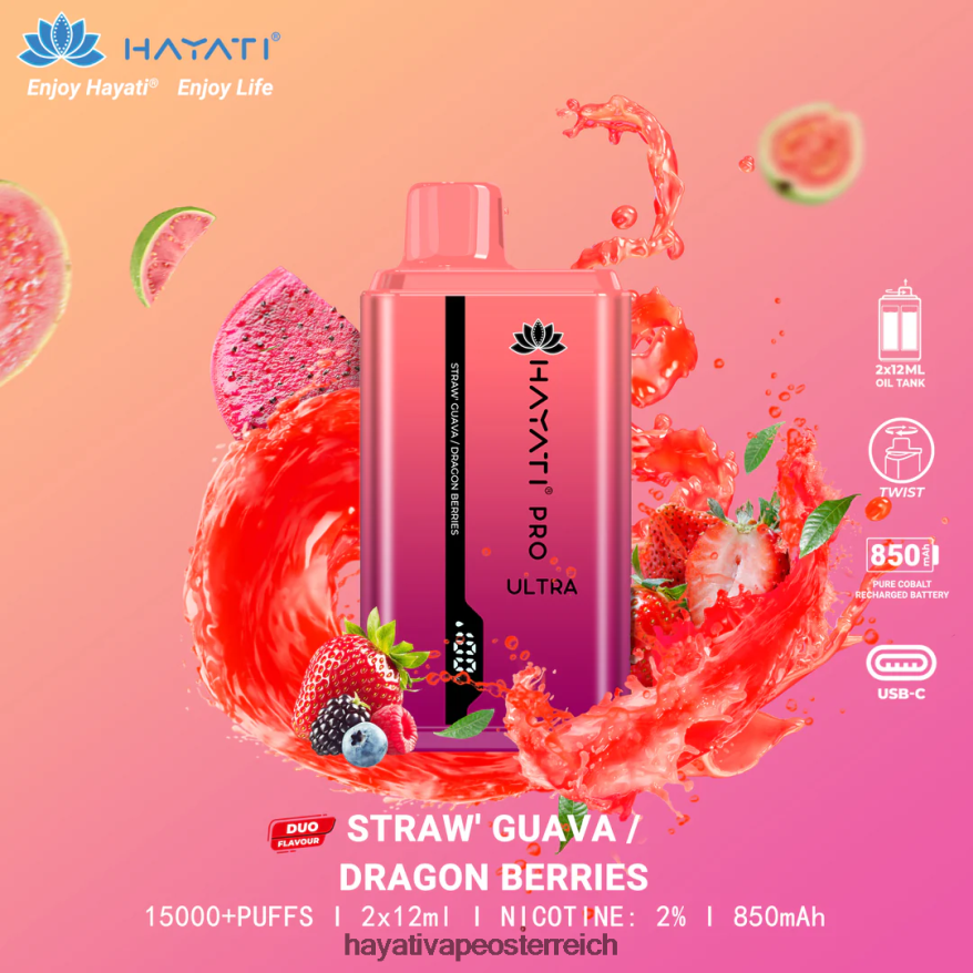 Hayati Flavours - Hayati Pro Ultra Einweg 15000 Züge Erdbeer-Guave/Drachenbeeren PZRL6R224