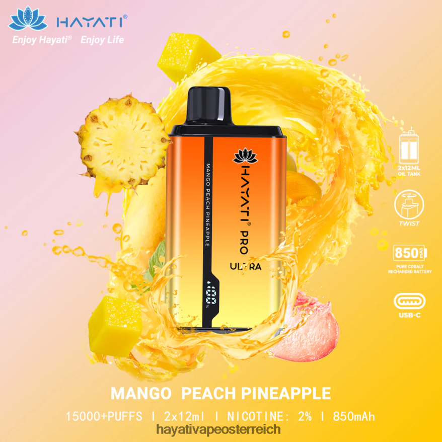 Hayati Flavours - Hayati Pro Ultra Einweg 15000 Züge Mango-Pfirsich-Ananas PZRL6R204