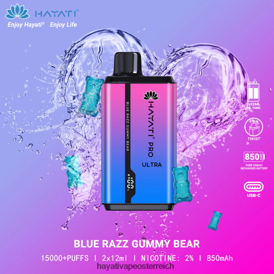 Hayati Flavours - Hayati Pro Ultra Einweg 15000 Züge blaues Razz-Gummibärchen PZRL6R194