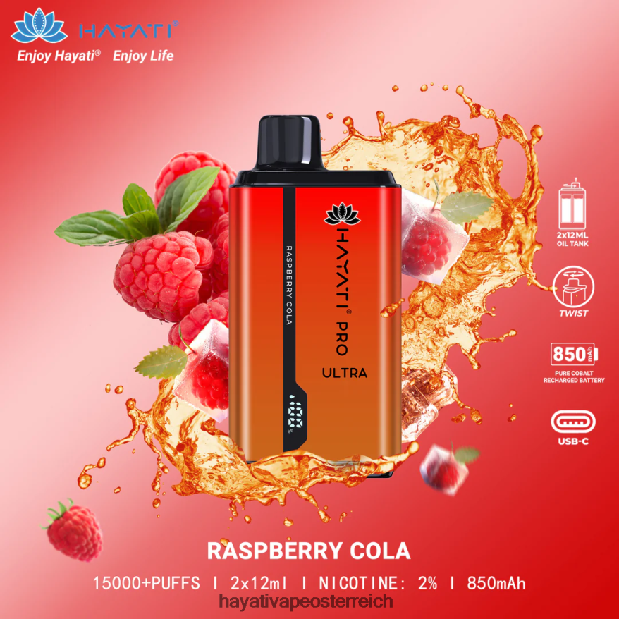 Hayati Vape Flavours - Hayati Pro Ultra Einweg 15000 Züge Himbeer-Cola PZRL6R210