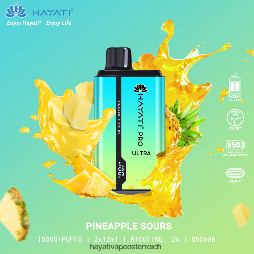 Hayati Vape Österreich - Hayati Pro Ultra Einweg 15000 Züge Ananassauer PZRL6R223
