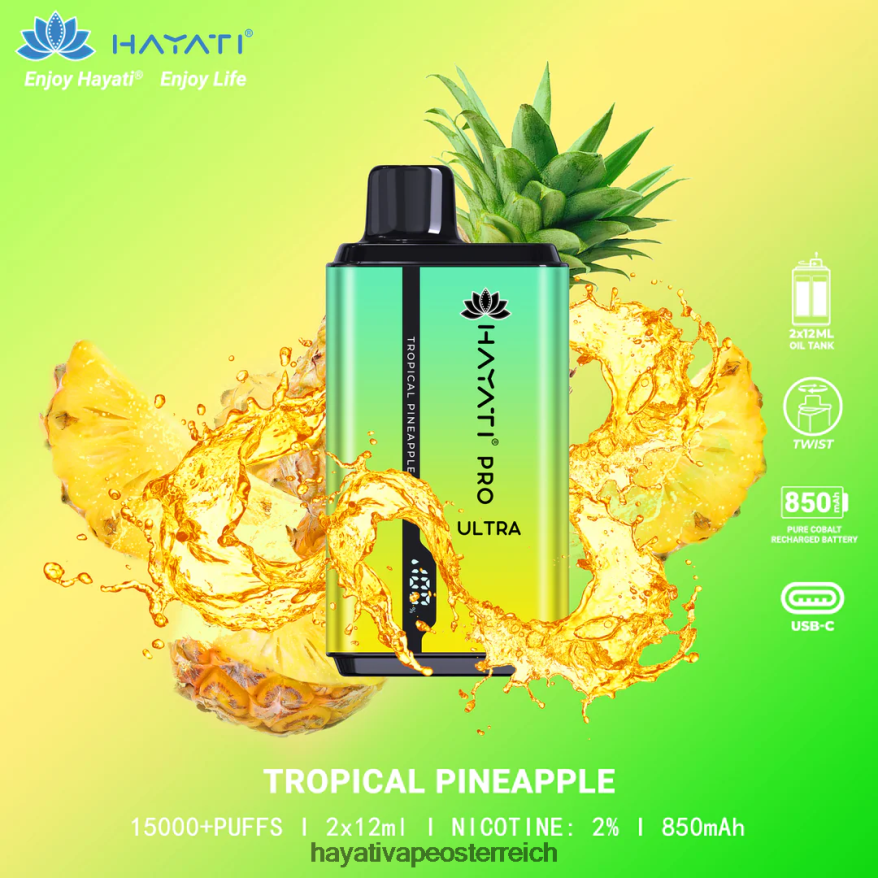 Hayati Vape Österreich - Hayati Pro Ultra Einweg 15000 Züge tropische Ananas PZRL6R213