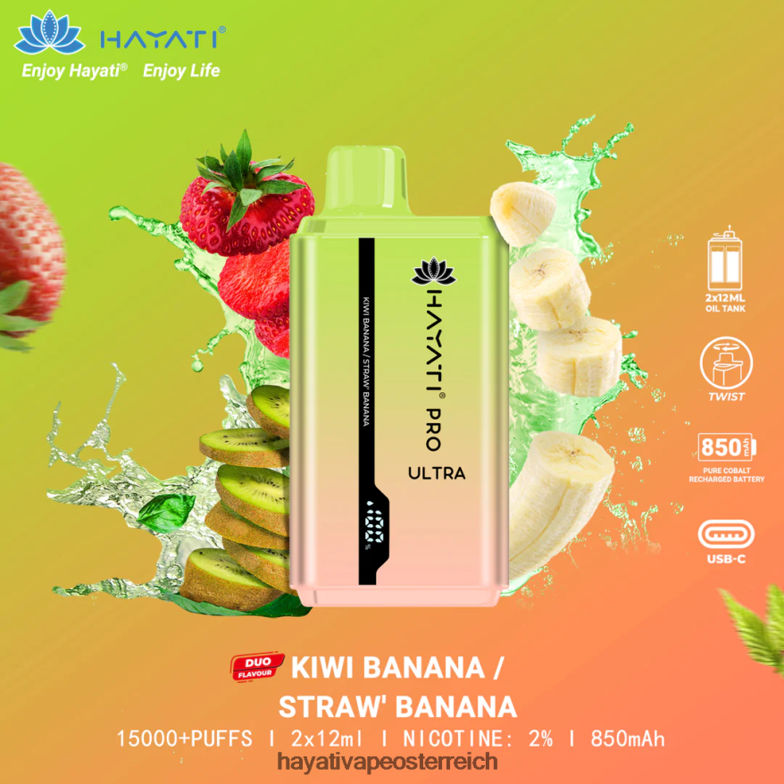 Hayati Wien - Hayati Pro Ultra Einweg 15000 Züge Kiwi-Banane/Erdbeer-Banane PZRL6R222