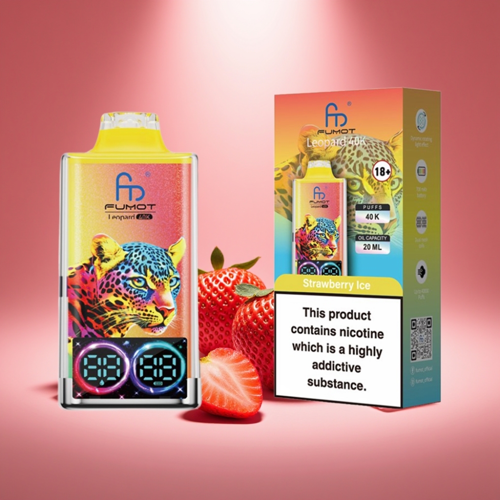Fumot Leopard 40K Puffs Disposable Vape Erdbeer-Eis mit Dual Mesh und Digital Tube Display