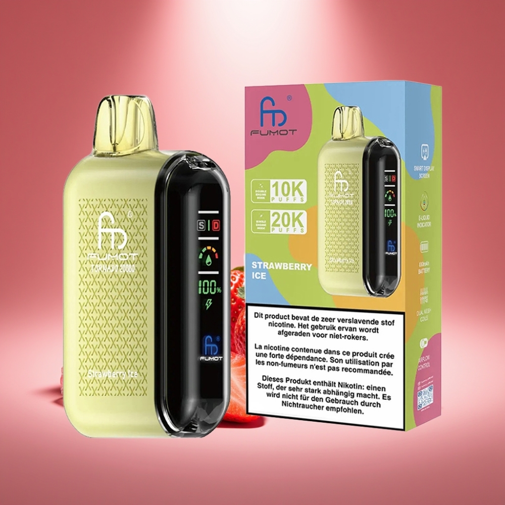 Fumot Tornado 20000 Puffs Erdbeer-Eis mit Dual Mesh Coil und Smart Display