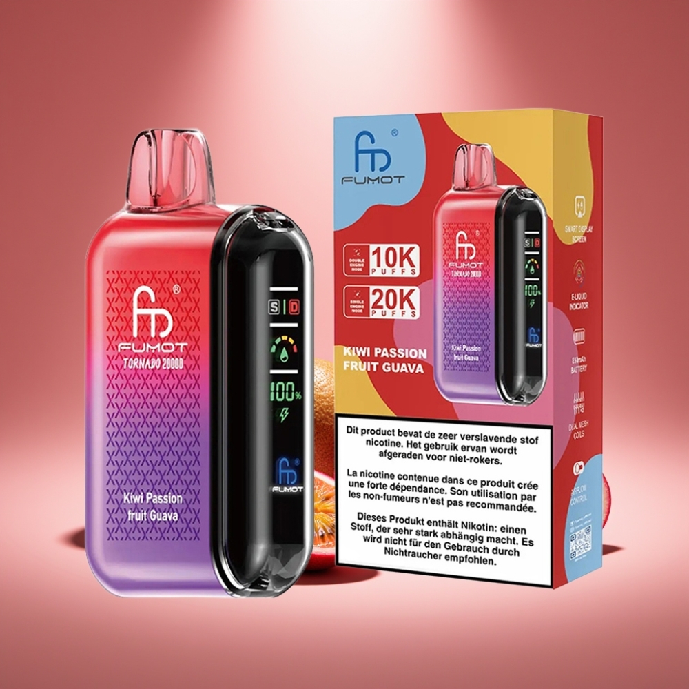 Fumot Tornado 20000 Puffs Kiwi Passionsfrucht Guave mit 20ml E-Liquid und Dual Mesh Coil
