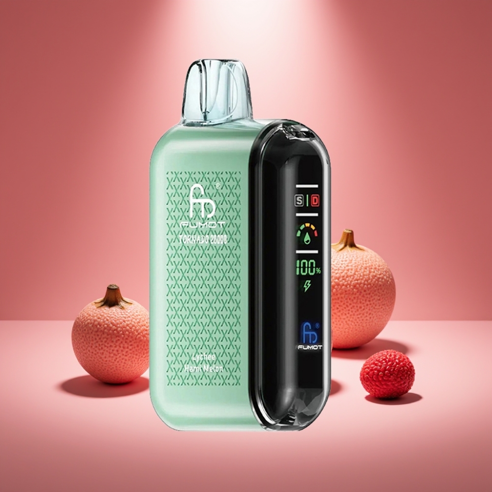 Fumot Tornado 20000 Puffs Litschihonigmelone mit Dual Mesh Coil und Smart Display