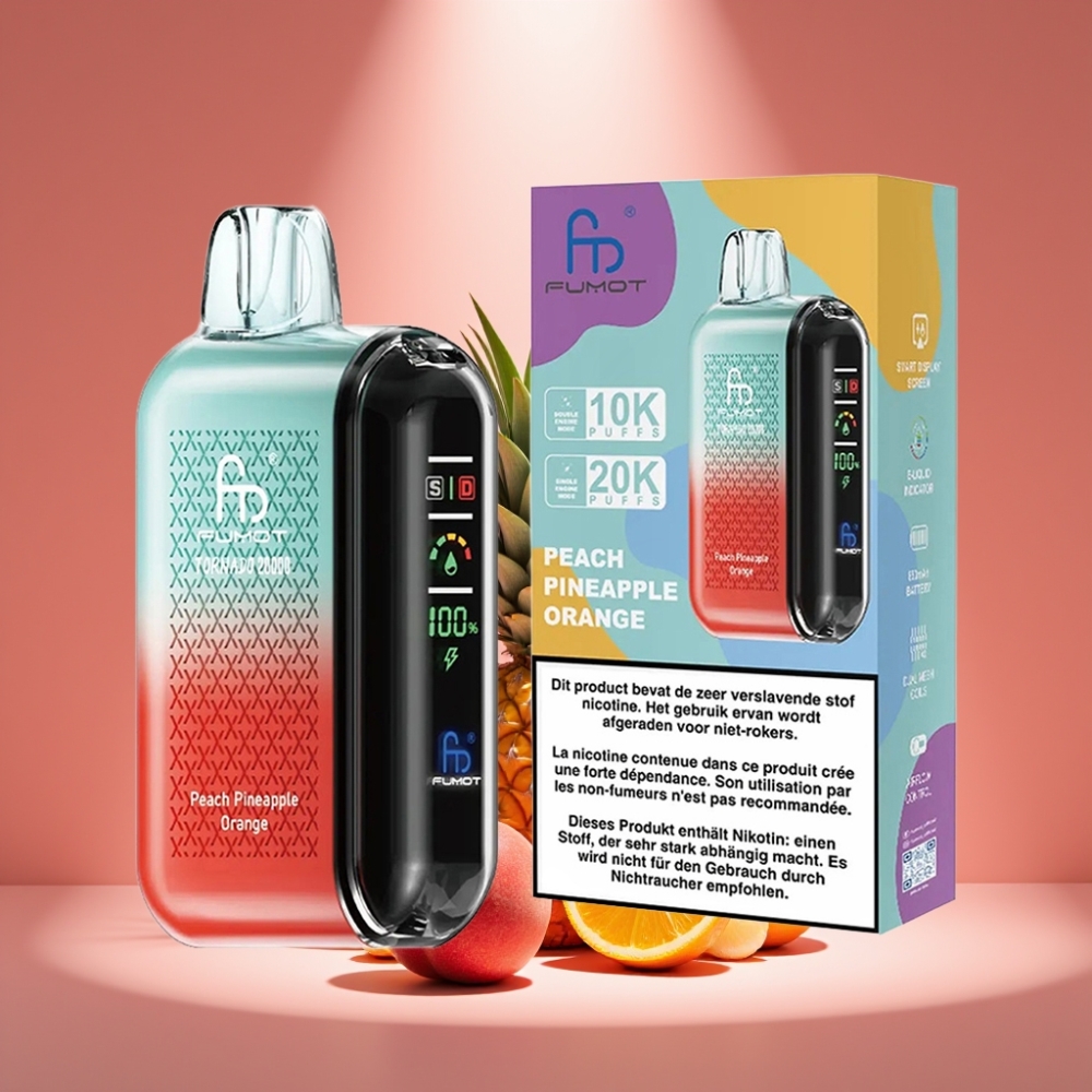 Fumot Tornado 20000 Puffs Pfirsich Ananas Orange Dual Mesh Coil 20ml