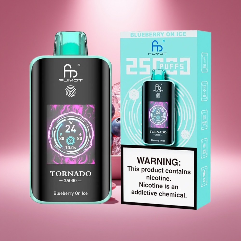 Fumot Tornado 25000 Puffs Blaubeer-Eis mit HD Bildschirm und Typ-C-Ladeanschluss