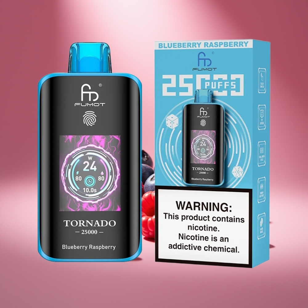 Fumot Tornado 25000 Puffs Blaubeere Himbeere mit HD Bildschirm & 700mAh Akku