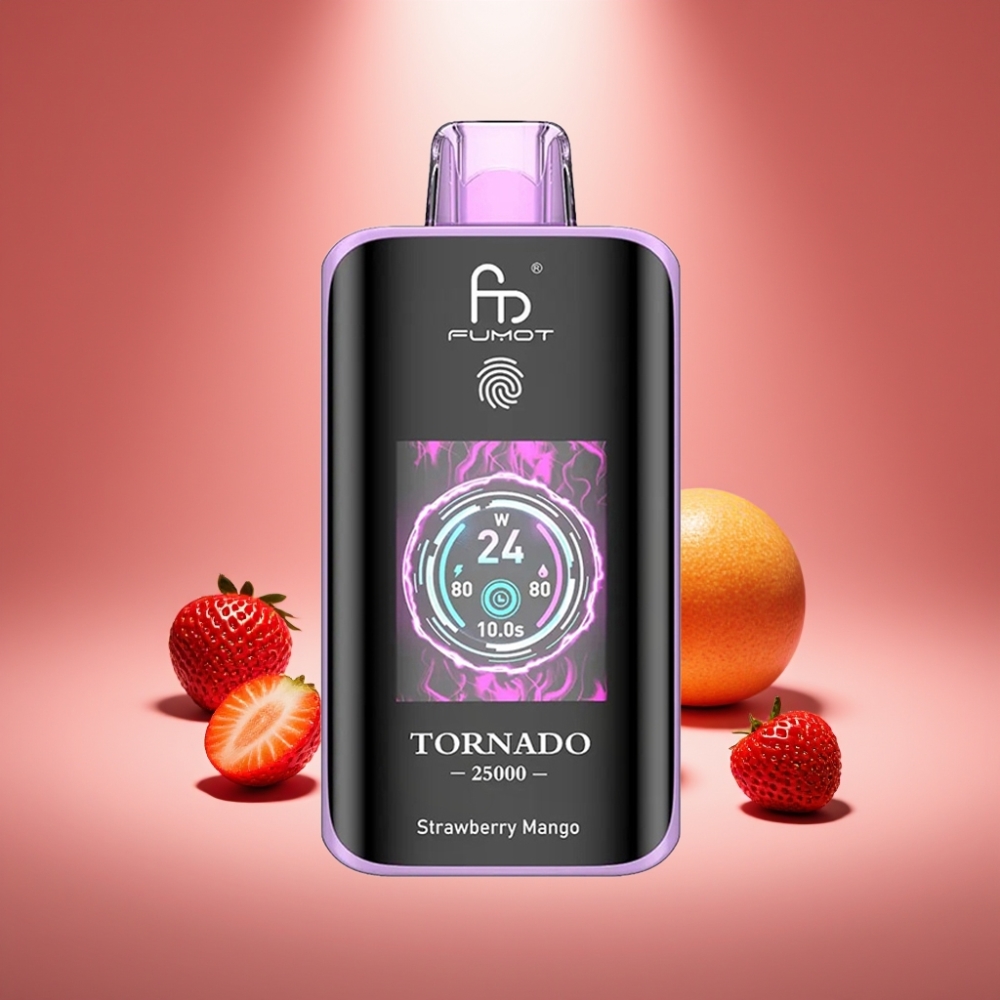 Fumot Tornado 25000 Puffs Erdbeer Mango mit HD Bildschirm und 700mAh Akku