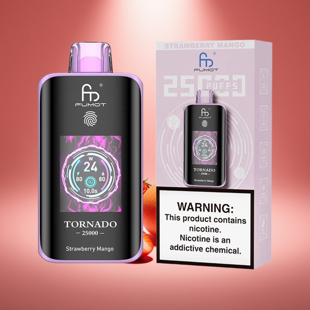 Fumot Tornado 25000 Puffs Erdbeer Mango mit HD Bildschirm und 700mAh Akku