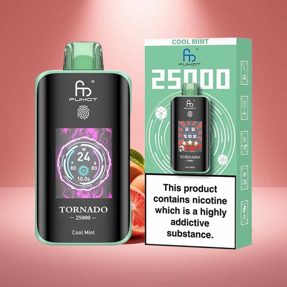 Fumot Tornado 25000 Puffs Kühle Minze mit HD Bildschirm und 700mAh Akku