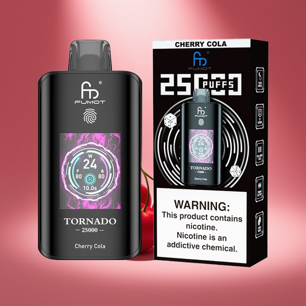 Fumot Tornado 25000 Puffs Kirsch-Cola Geschmack mit HD Bildschirm und 20ml E-Liquid