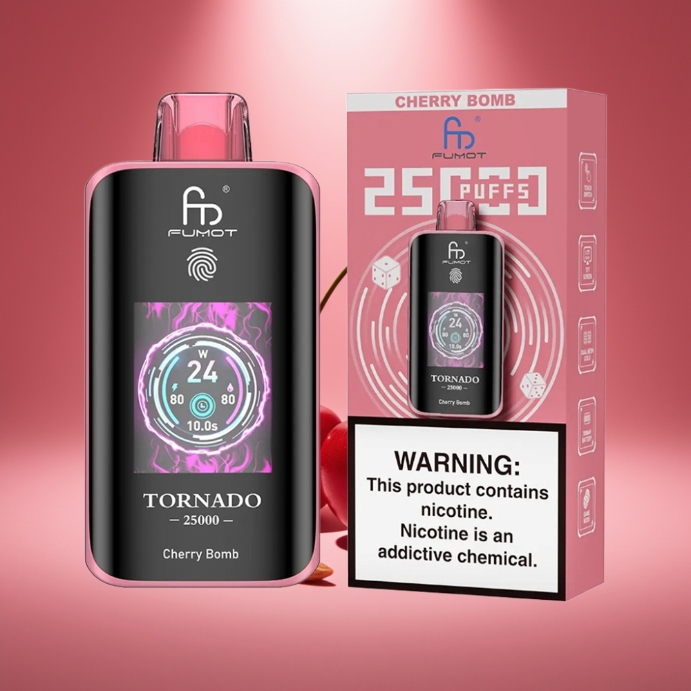 Fumot Tornado 25000 Puffs Kirschbombe mit HD Bildschirm und 20ml E-Liquid