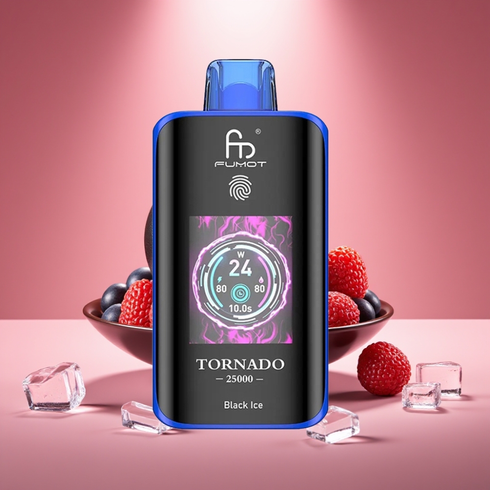 Fumot Tornado 25000 Puffs Schwarz-Eis mit HD Bildschirm und 700mAh Akku