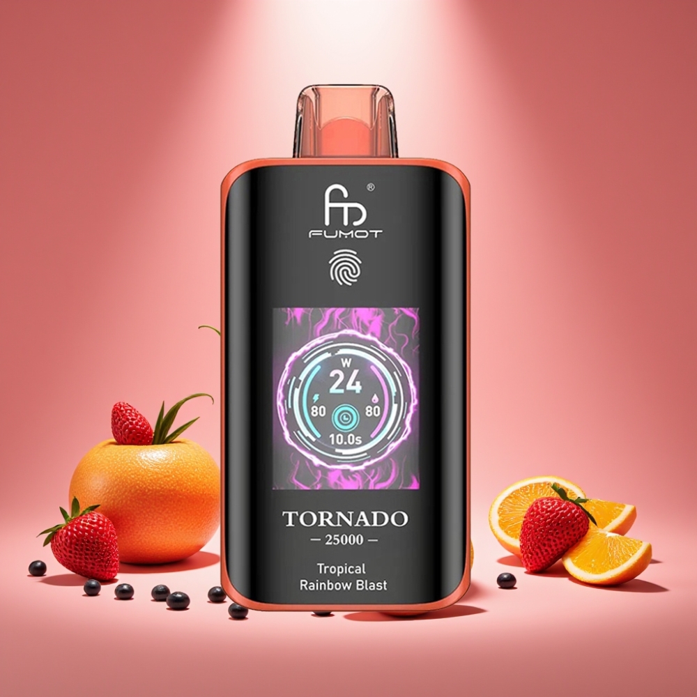 Fumot Tornado 25000 Puffs Tropischer Regenbogen mit HD Bildschirm und 700mAh Akku
