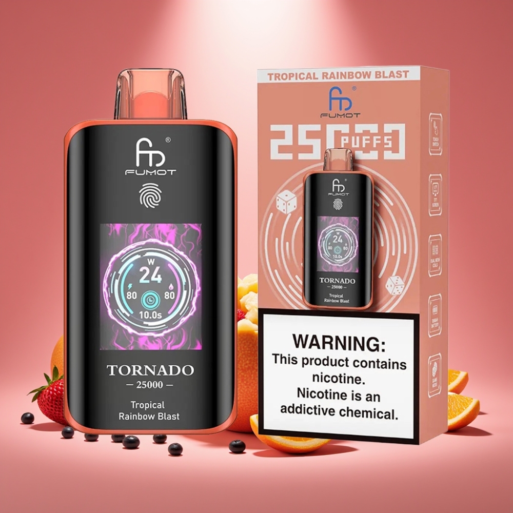 Fumot Tornado 25000 Puffs Tropischer Regenbogen mit HD Bildschirm und 700mAh Akku