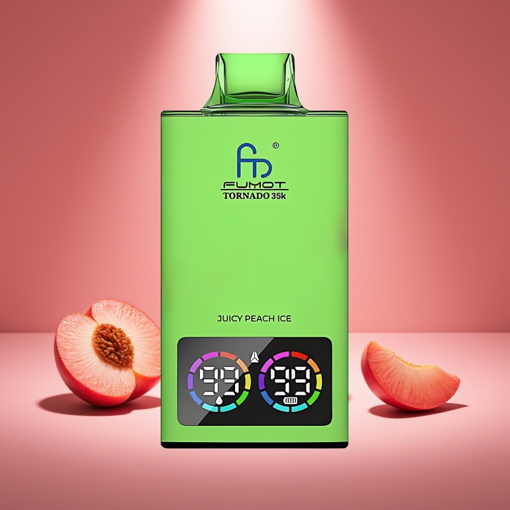 Fumot Tornado 35K Disposable Vape Saftiger Pfirsich Eis mit Dual Mesh Coil und RGB Lichtern
