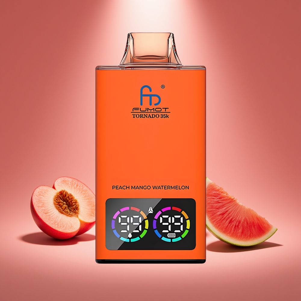 Fumot Tornado 35K Wegwerf-Vape Pfirsich-Mango-Wassermelone mit Dual Mesh Coil und 15ml E-Liquid