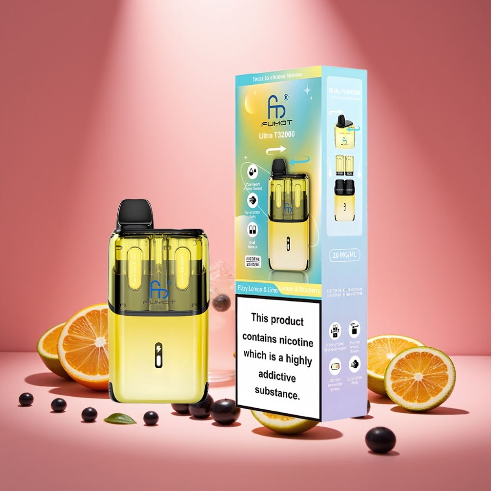 Fumot Ultra T32000 Wegwerf-Vape mit 32000 Zügen & 24ml E-Liquid - Sprudelnde Zitrone & Limette - Zitrone & Blaubeere