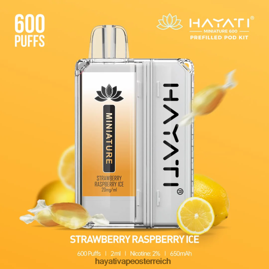 Hayati Vape Shop - Hayati Miniature 600 Pod-Kits Erdbeer-Himbeer-Eis PZRL6R47