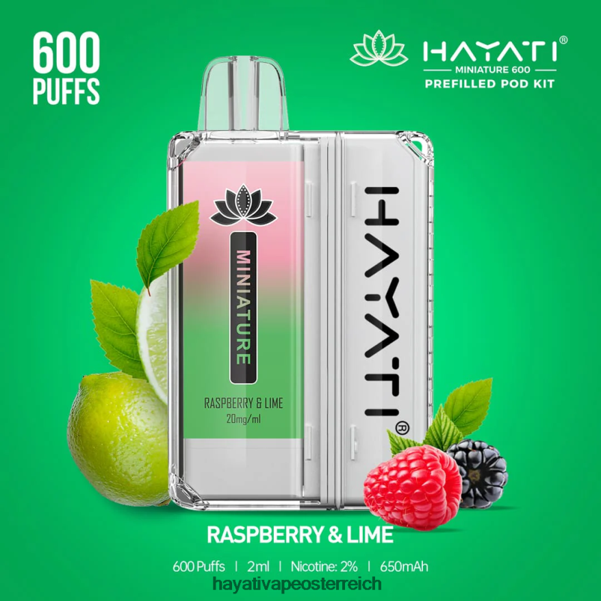 Hayati Vape Österreich - Hayati Miniature 600 Pod-Kits Himbeere und Limette PZRL6R43