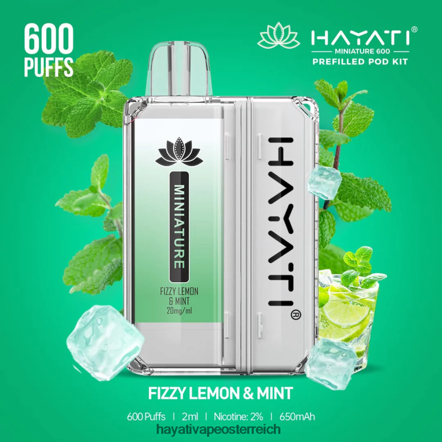 Hayati Vape Österreich - Hayati Miniature 600 Pod-Kits prickelnde Zitrone und Minze PZRL6R33