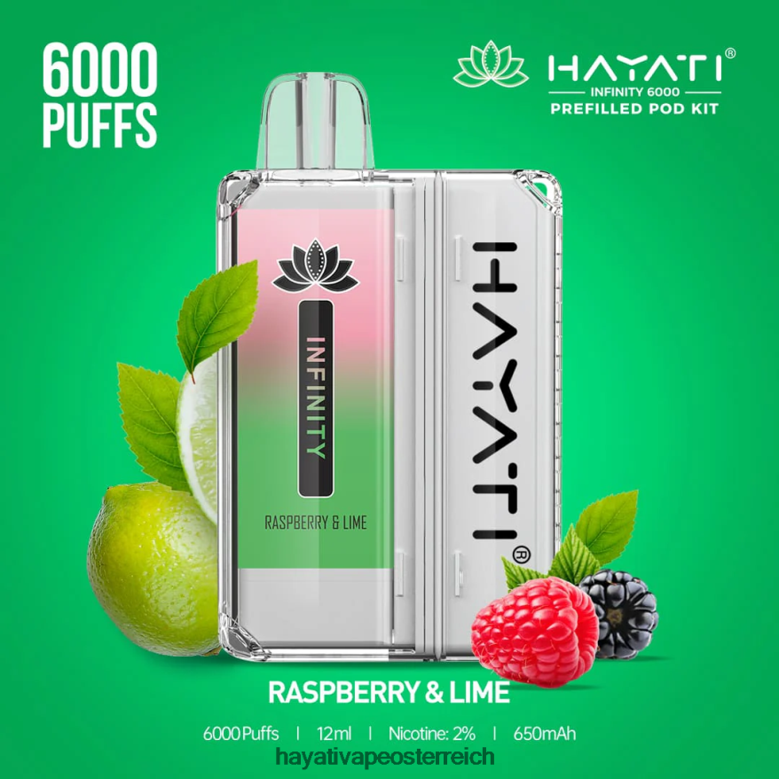 Hayati Vape Shop - Hayati Infinity 6000 Pod-Kits Himbeere und Limette PZRL6R157