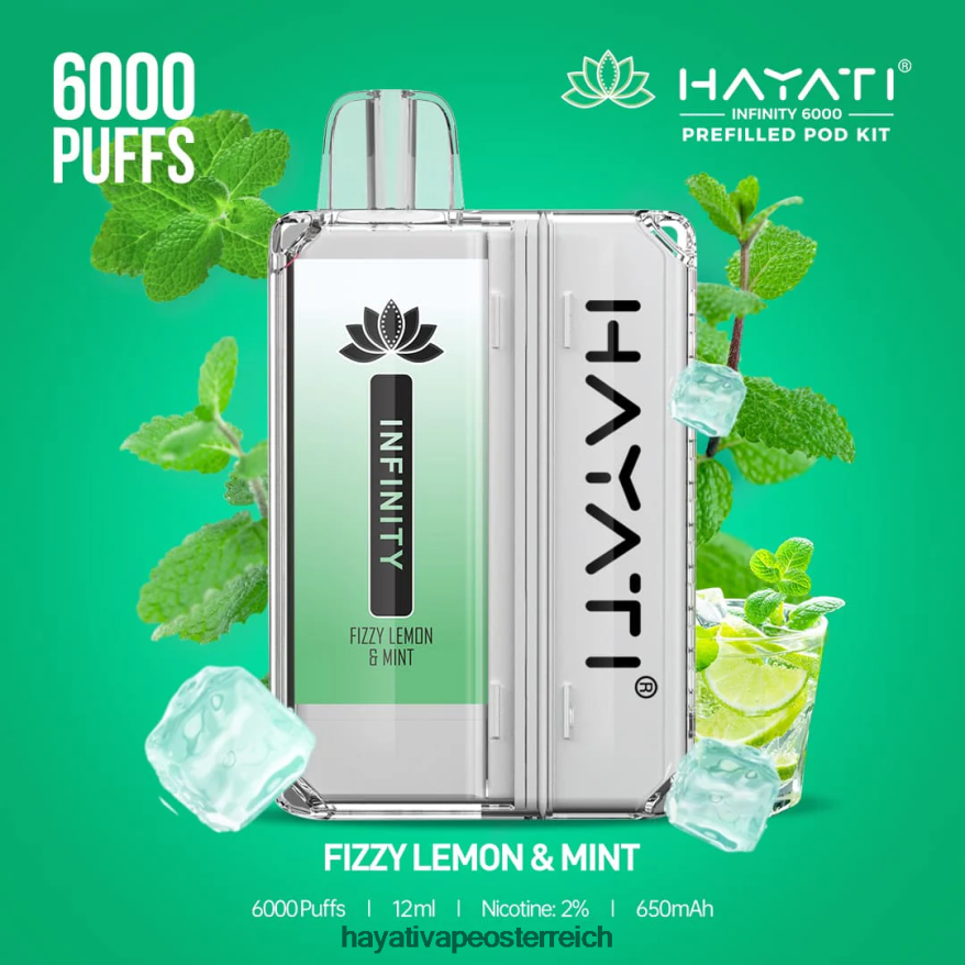 Hayati Vape Shop - Hayati Infinity 6000 Pod-Kits prickelnde Zitrone und Minze PZRL6R147