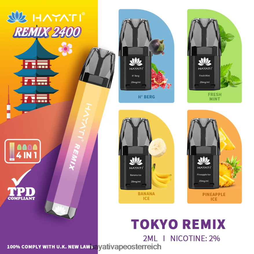 Hayati Amazon Österreich - Hayati Remix vorgefülltes Pod-System, 2400 Züge Tokio-Remix PZRL6R58
