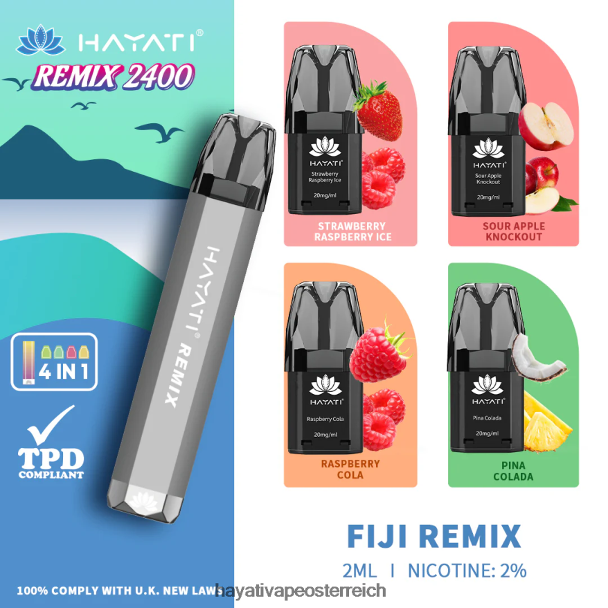 Hayati Vape Österreich - Hayati Remix vorgefülltes Pod-System, 2400 Züge Fidschi-Remix PZRL6R53